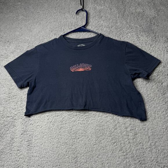 Billabong Cropped Shirt Small Blue Graphic Short Sleeve Cut - Picture 1 of 6